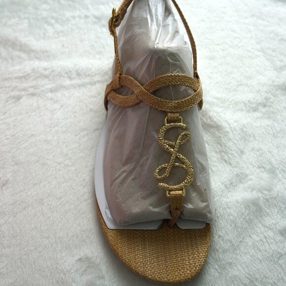 NIB Sam & Libby Pearl Natural Gold Chain Flat Sandals Size 10 - Picture 4 of 6